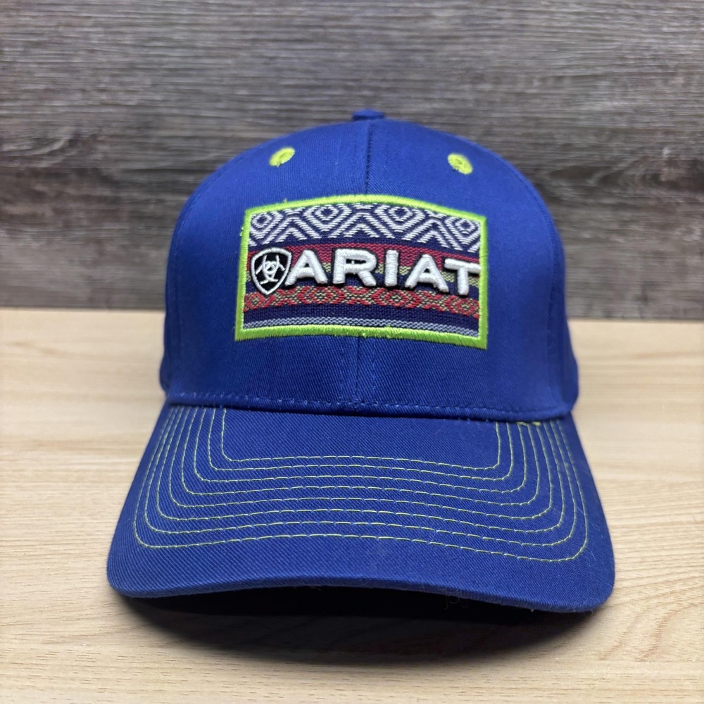 Ariat Hat Cap Strap Back Mens One Size Blue Neon Embroidered Patch Western
